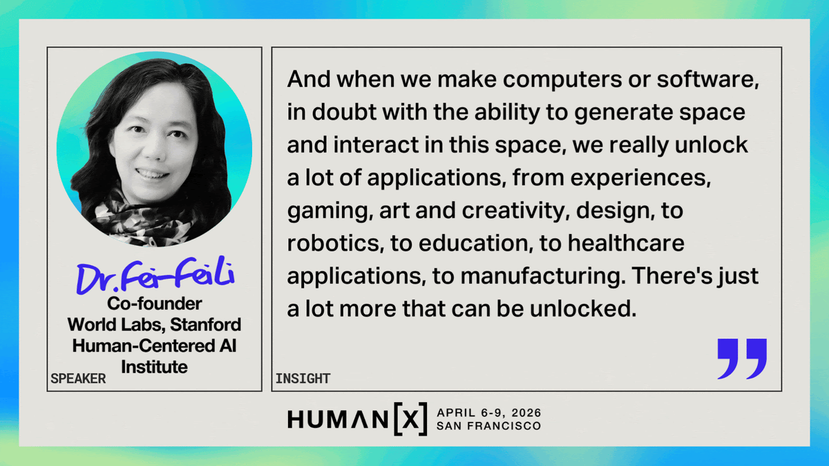 Rotating quotes from HumanX 2026 speakers including Dr. Fei-Fei Li, and other AI industry leaders